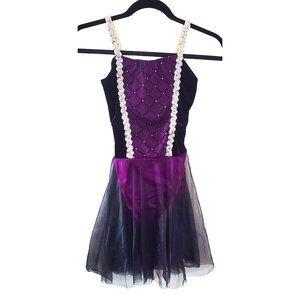 Dansco Dancewear Costume Purple Velvet Tulle Halloween Silver Braid Straps CLge